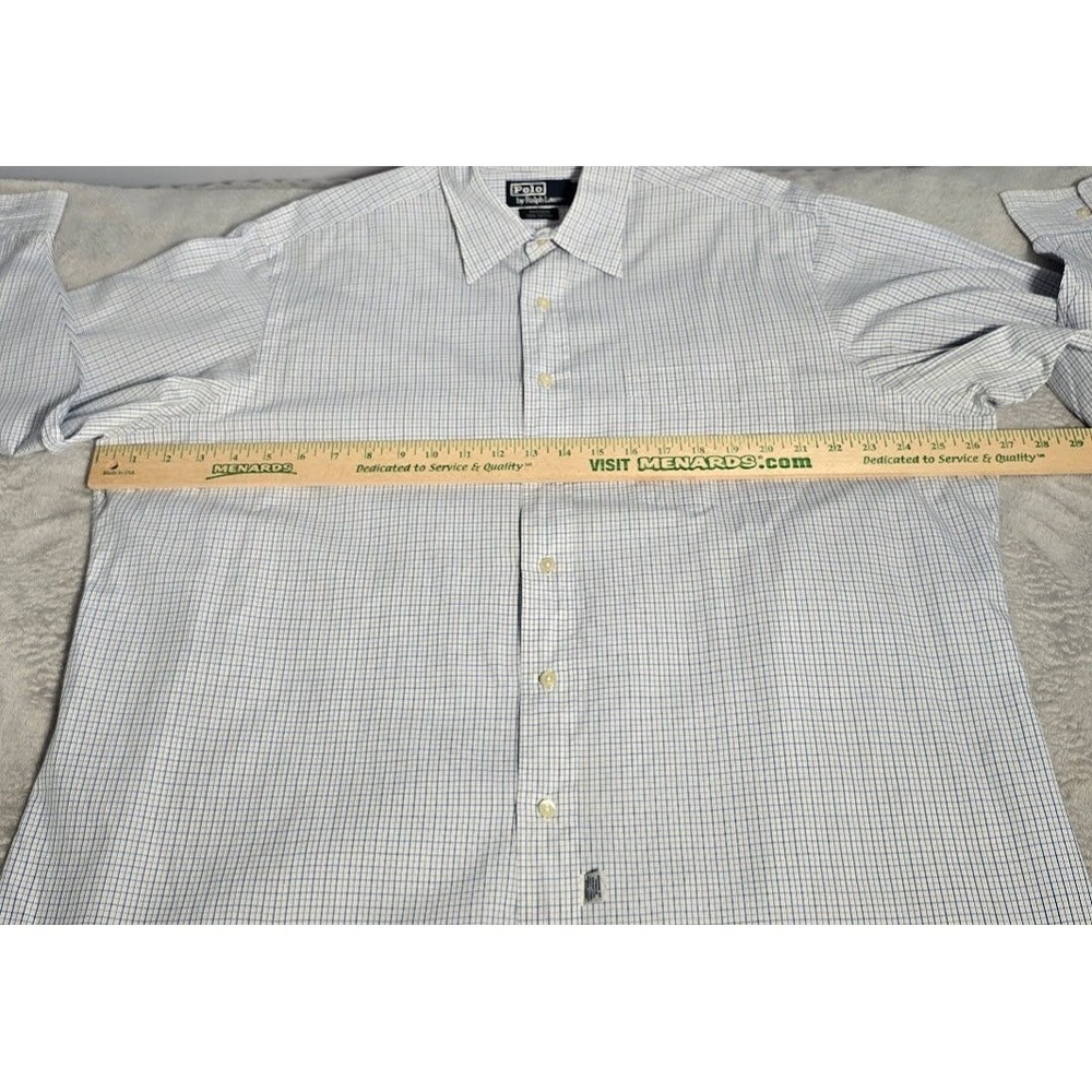 Polo Ralph Lauren Mens Andrew Shirt 17.5 34/35 Blue White Grid Check Cotton L/S